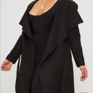 Black plus size waterfall coat
